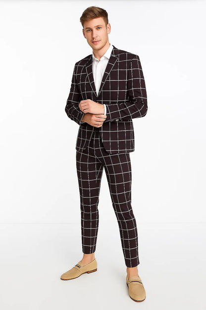 Black Plaid Suit - Black and Bold White Windowpane Suit - 2 Button Suit - Image 4