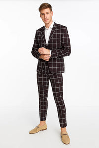Black Plaid Suit - Black and Bold White Windowpane Suit - 2 Button Suit