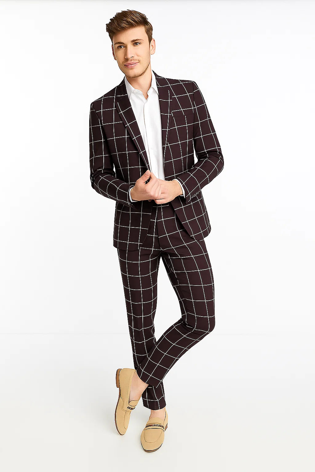 Black Plaid Suit - Black and Bold White Windowpane Suit - 2 Button Suit - Image 6