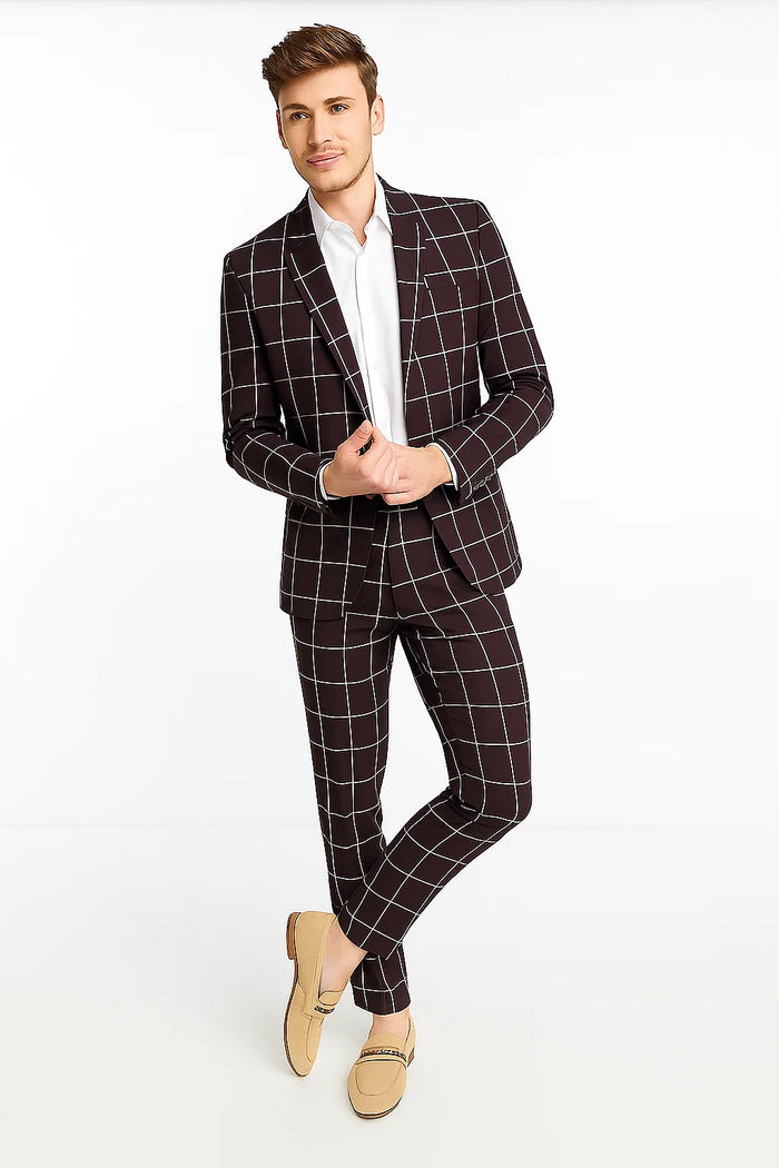 Black Plaid Suit - Black and Bold White Windowpane Suit - 2 Button Suit - Image 6
