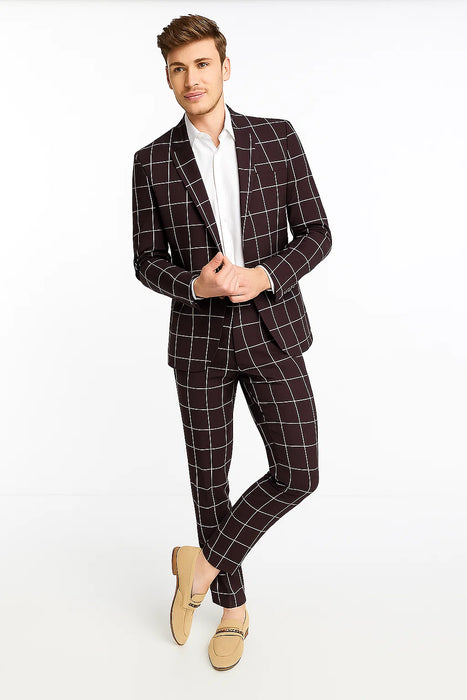 Black Plaid Suit - Black and Bold White Windowpane Suit - 2 Button Suit