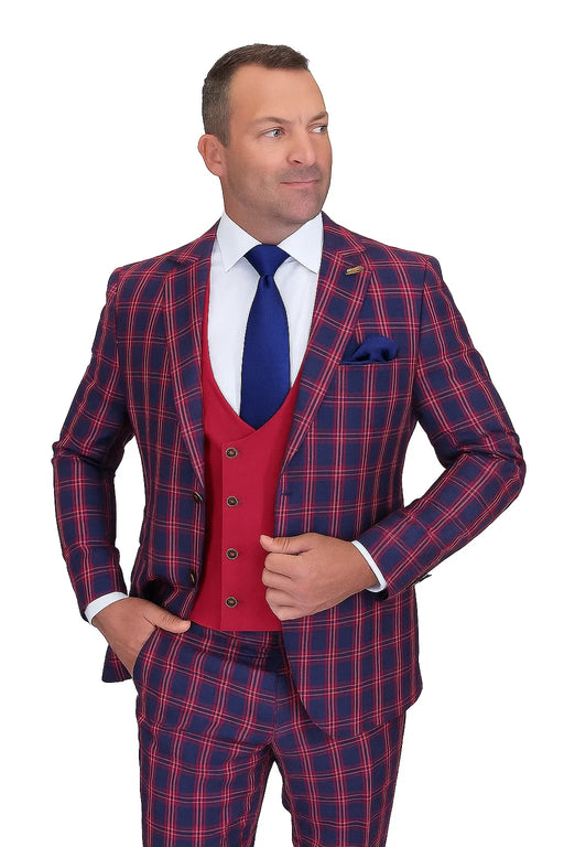 Statement Men's 3-Piece Modern Fit Suit – 100% Wool with Bold Scoop Vest