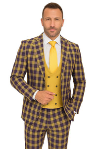 Statement Men's 3-Piece Modern Fit Suit – 100% Wool with Bold Scoop Vest