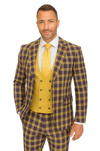 Statement Men's 3-Piece Modern Fit Suit – 100% Wool with Bold Scoop Vest
