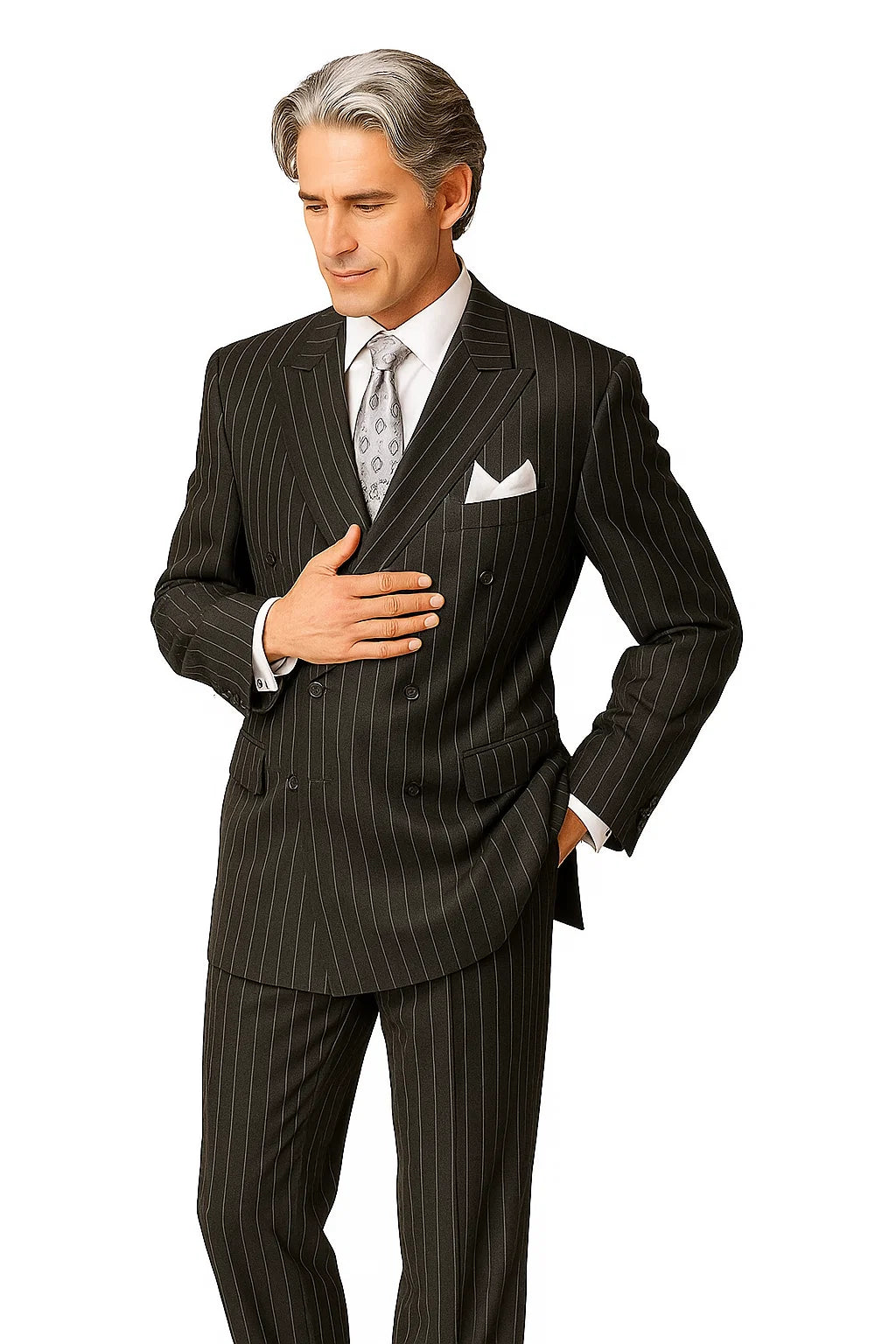 Chalk Bold Pinstripe Double Breasted 6 on 2 Super 120's poly~rayon N - Image 8
