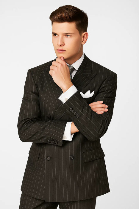 Chalk Bold Pinstripe Double Breasted 6 on 2 Super 120's poly Suit~rayon N