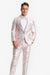 Mens Fancy Pink Floral Paisley Prom Tuxedo with Silver Trim