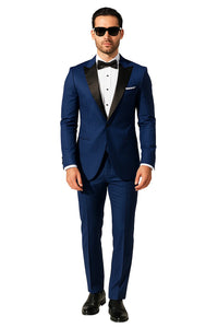 Prom Tuxedo - Wedding Tuxedo Luna Indigo 3-Piece Slim Fit Peak Lapel Tuxedo