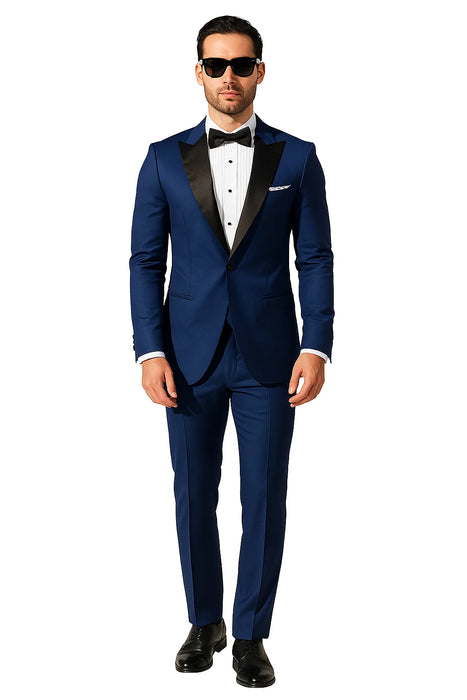 Prom Tuxedo - Wedding Tuxedo Luna Indigo 3-Piece Slim Fit Peak Lapel Tuxedo