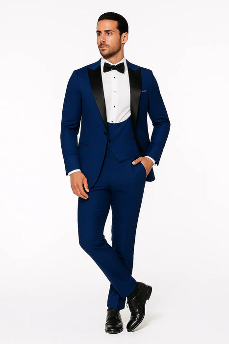 Prom Tuxedo - Wedding Tuxedo Luna Indigo 3-Piece Slim Fit Peak Lapel Tuxedo