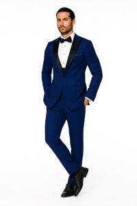 Prom Tuxedo - Wedding Tuxedo Luna Indigo 3-Piece Slim Fit Peak Lapel Tuxedo