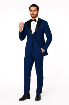 Prom Tuxedo - Wedding Tuxedo Luna Indigo 3-Piece Slim Fit Peak Lapel Tuxedo