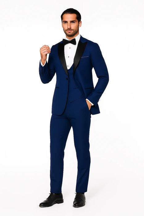 Prom Tuxedo - Wedding Tuxedo Luna Indigo 3-Piece Slim Fit Peak Lapel Tuxedo