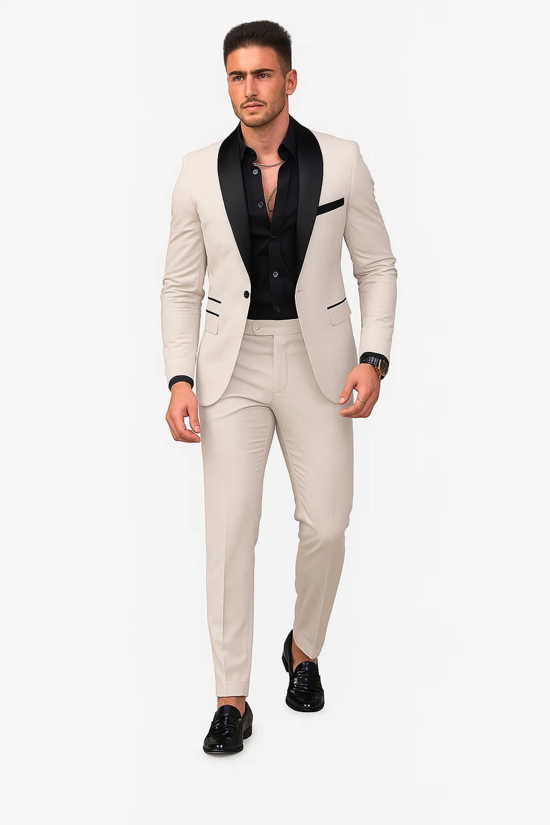 beige tuxedo dress Beige Slim Fit Groom Party Wedding Suit for Men