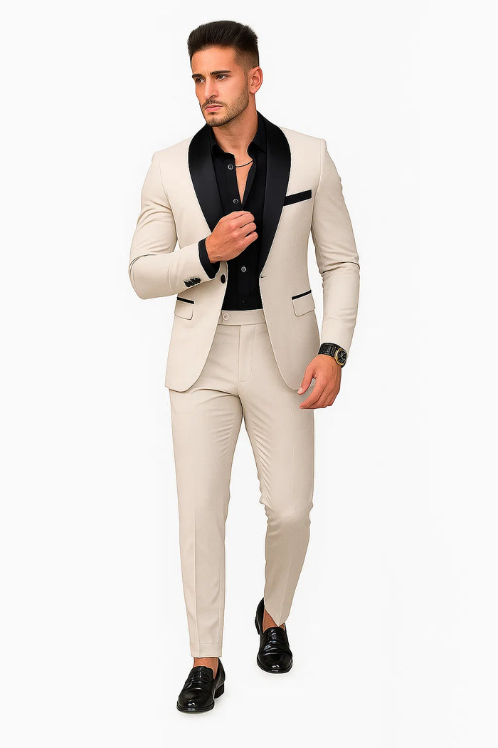 Beige Prom Tuxedo - Wedding Suit - Groom Tuxedo Suit - Image 3