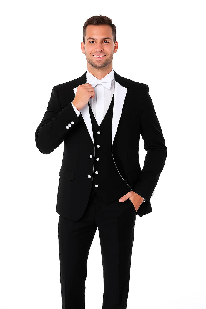 Men's 3 Piece  Slim Fit Black Tuxedo - Image 4