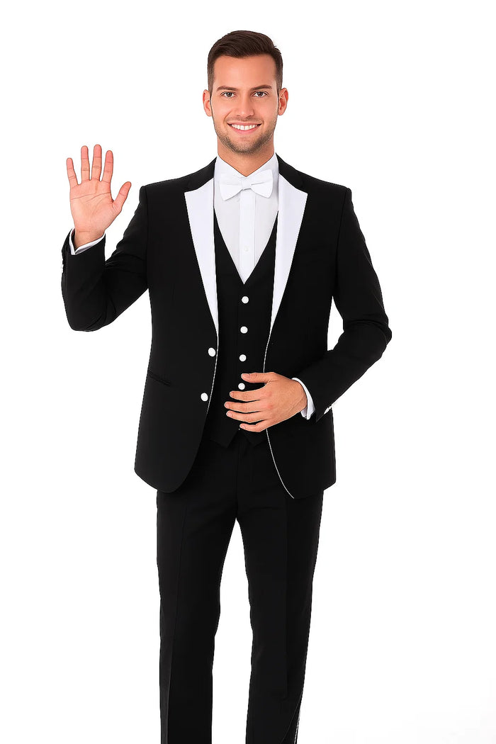 Men's 3 Piece  Slim Fit Black Tuxedo - Image 8
