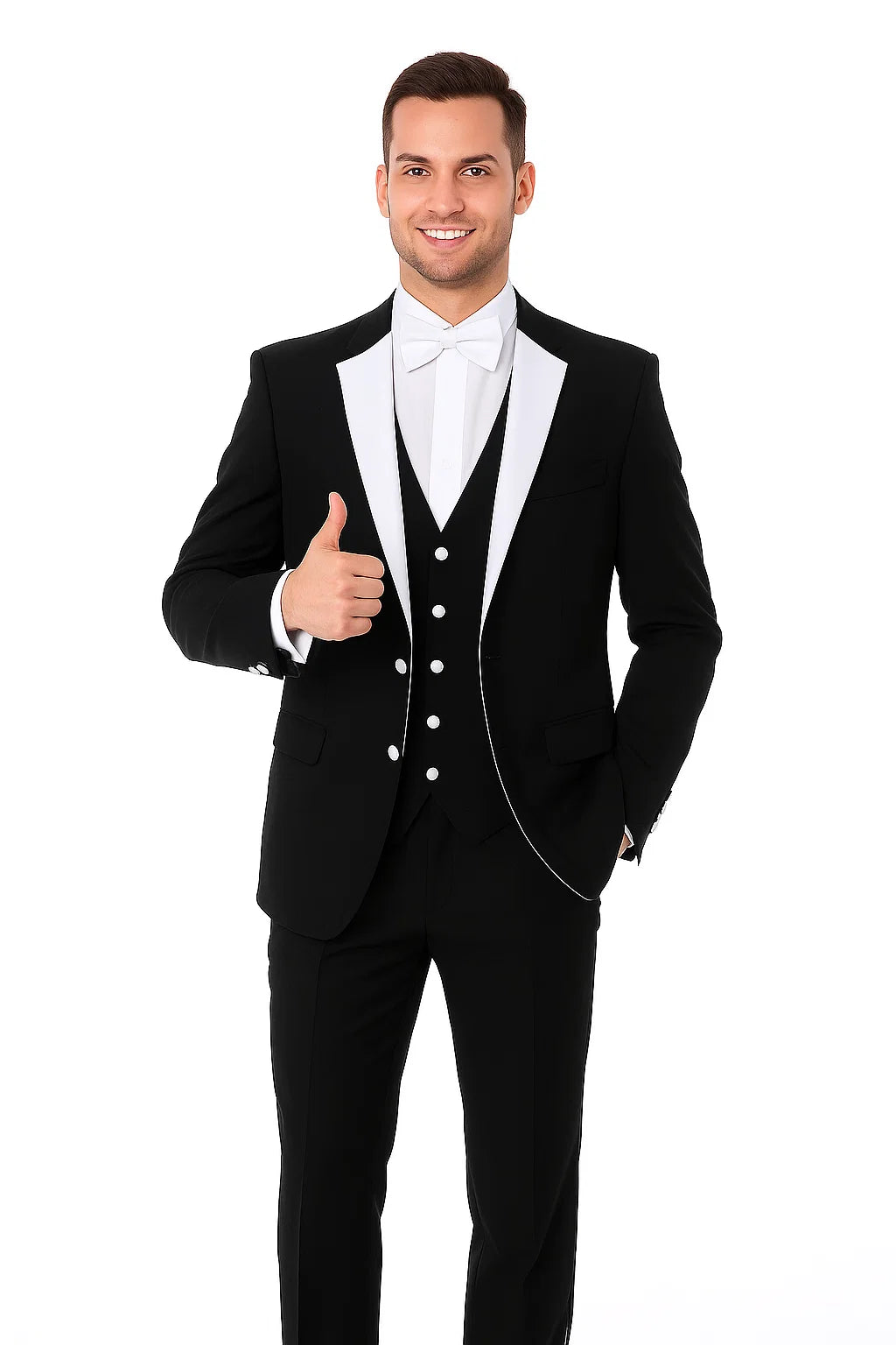 Men's 3 Piece  Slim Fit Black Tuxedo - Image 6
