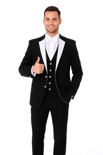 Men's 3 Piece  Slim Fit Black Tuxedo - Image 6
