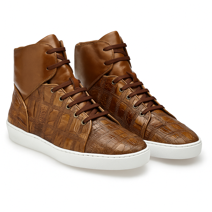 Belvedere Vero Crocodile Patchwork High-Top Sneaker in Honey