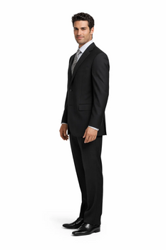 Athletic Cut Classic Suits Men's suit  Classic Relax Fit Pleated Pants 19 Inch Bottom Black - Image 3