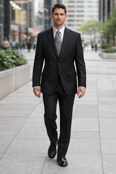 Athletic Cut Classic Suits Men's suit  Classic Relax Fit Pleated Pants 19 Inch Bottom Black - Image 6