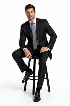 Athletic Cut Classic Suits Men's suit  Classic Relax Fit Pleated Pants 19 Inch Bottom Black - Image 4