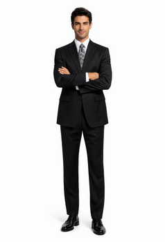 Athletic Cut Classic Suits Men's suit  Classic Relax Fit Pleated Pants 19 Inch Bottom Black - Image 5