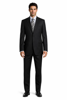 Athletic Cut Classic Suits Men's suit  Classic Relax Fit Pleated Pants 19 Inch Bottom Black