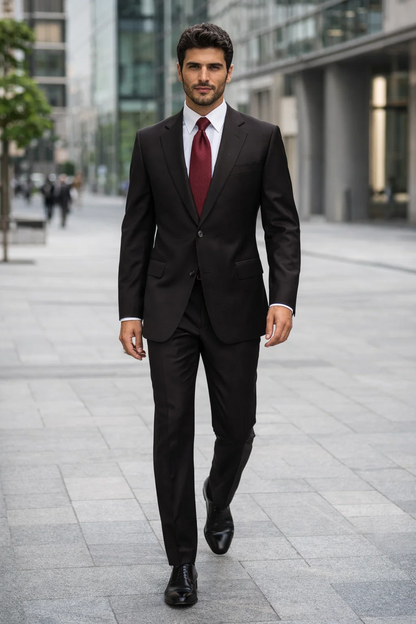 Athletic Cut Classic Suits Men's suit  Classic Relax Fit Pleated Pants 19 Inch Bottom Brown - Image 6