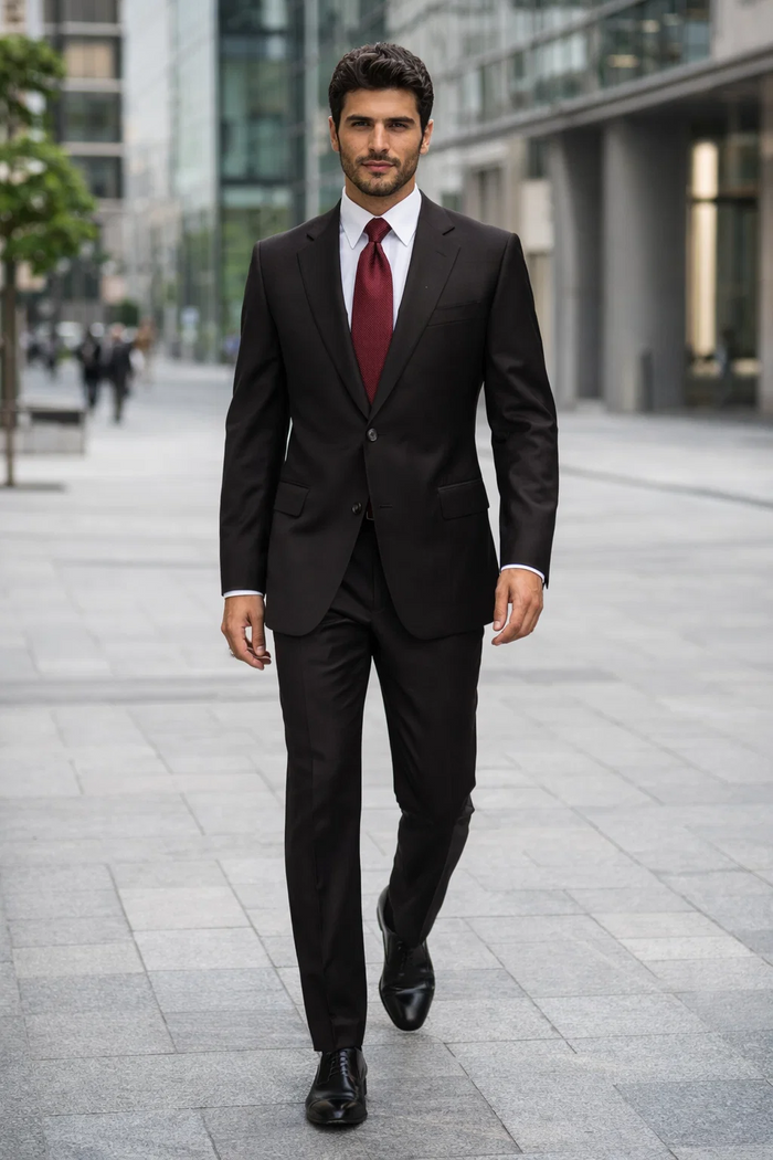 Athletic Cut Classic Suits Men's suit  Classic Relax Fit Pleated Pants 19 Inch Bottom Brown - Image 6