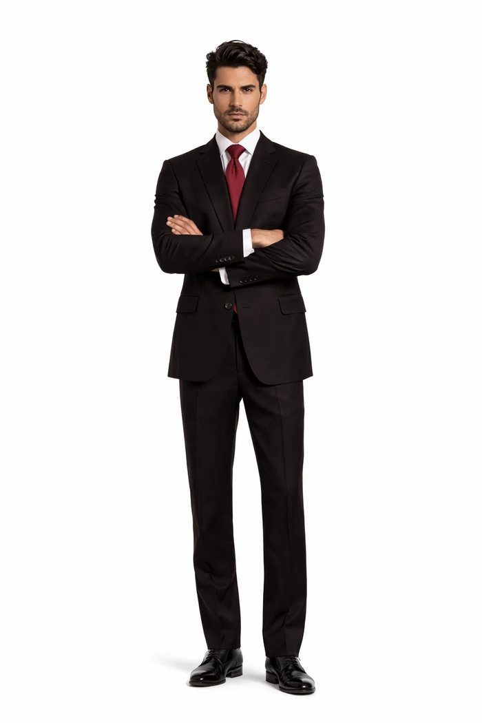Athletic Cut Classic Suits Men's suit  Classic Relax Fit Pleated Pants 19 Inch Bottom Brown - Image 5