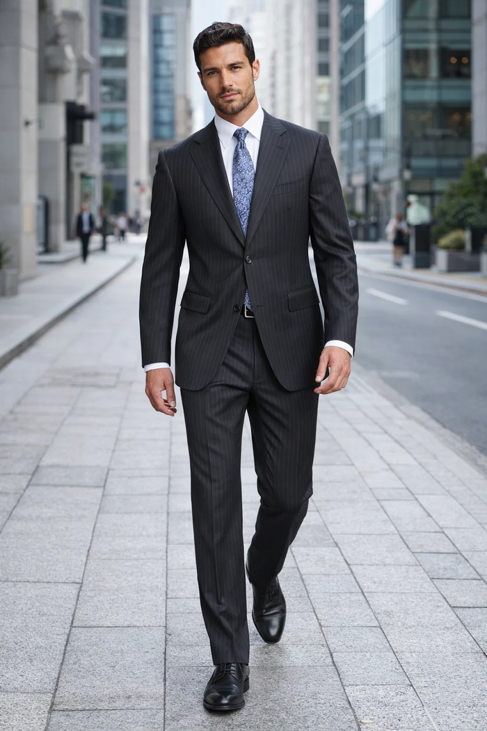 Athletic Cut Classic Suits Men's suit  Classic Relax Fit Pleated Pants 19 Inch Bottom Charcoal - Image 6