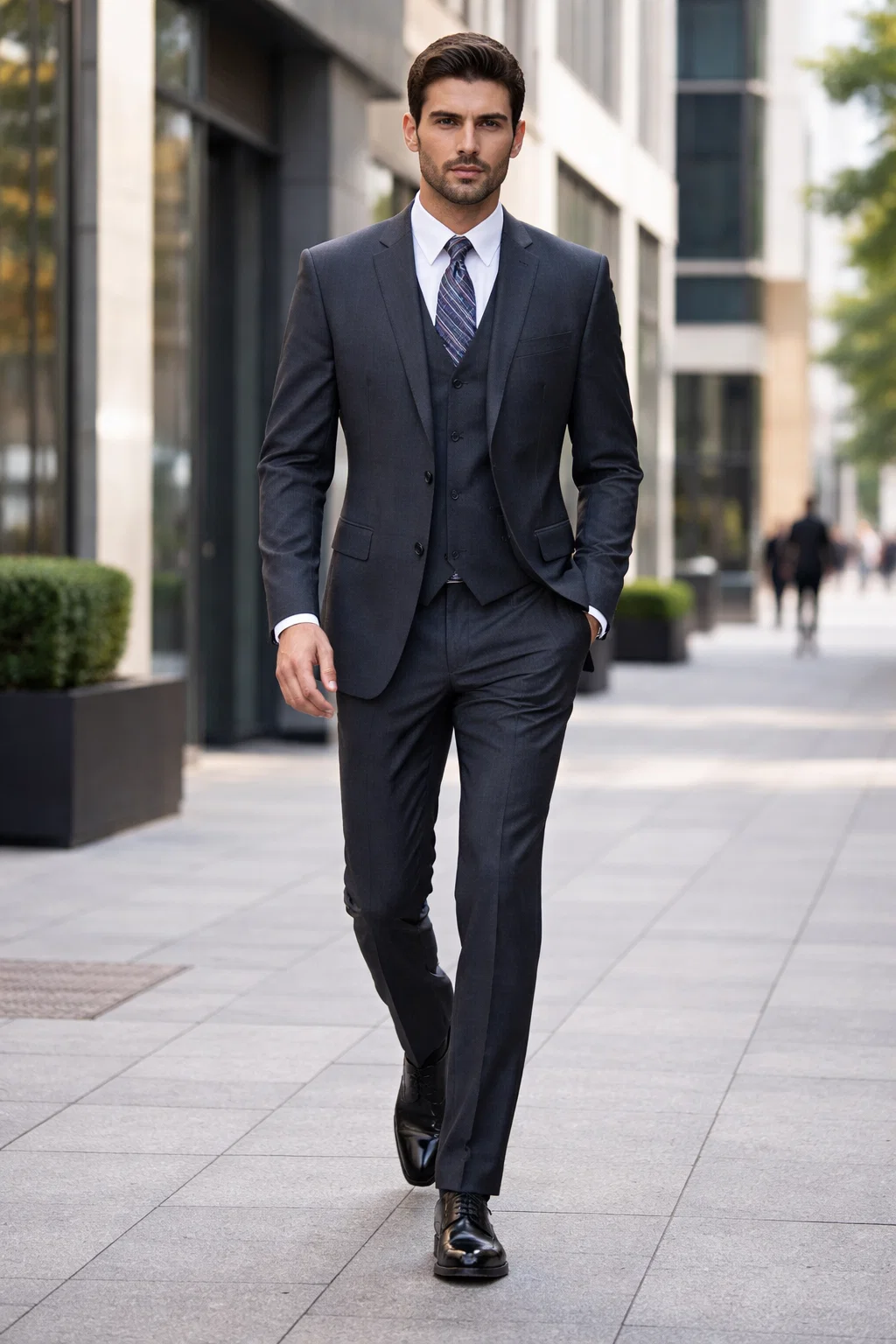 Athletic Cut Classic Suits Men's suit  Classic Relax Fit Pleated Pants 19 Inch Bottom Grey - Image 6
