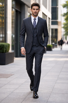 Athletic Cut Classic Suits Men's suit  Classic Relax Fit Pleated Pants 19 Inch Bottom Grey - Image 6