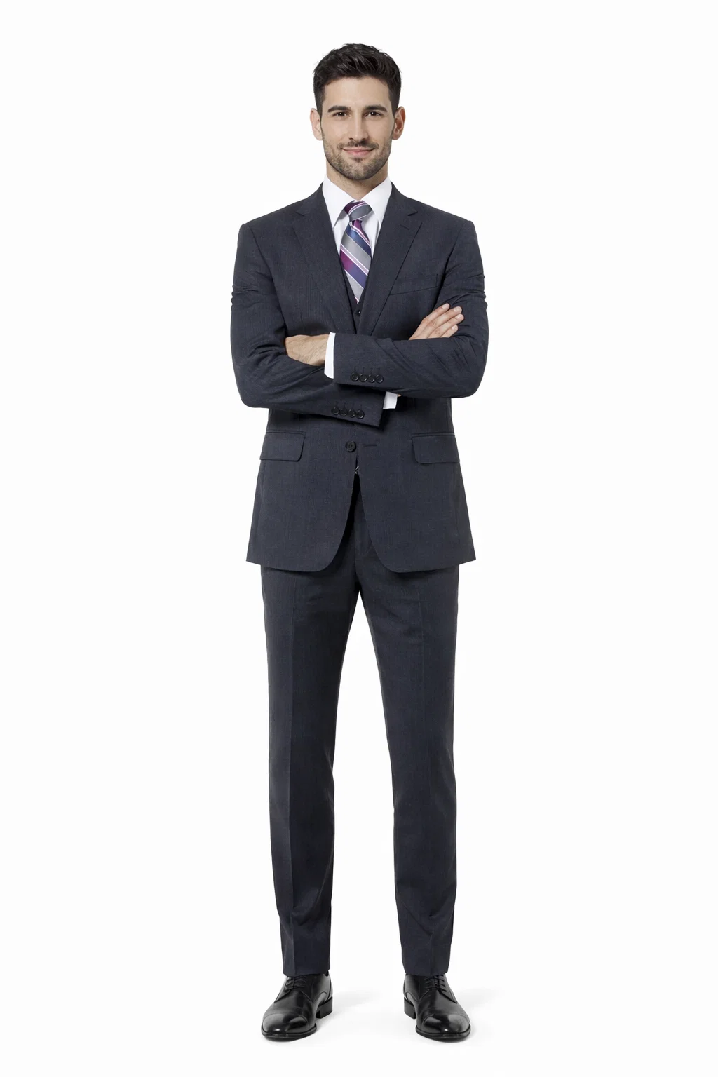 Athletic Cut Classic Suits Men's suit  Classic Relax Fit Pleated Pants 19 Inch Bottom Grey - Image 5