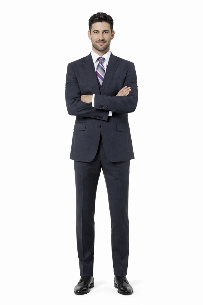 Athletic Cut Classic Suits Men's suit  Classic Relax Fit Pleated Pants 19 Inch Bottom Grey - Image 5