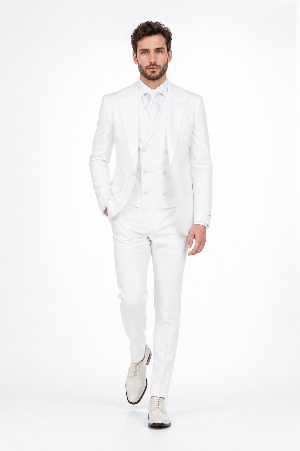 Tiglio Rosso Suit  - Classic Fit Athletic Cut 100% Wool Super 150s Italian Fabric Peak Lapel in Color Off White