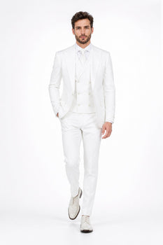 Tiglio Rosso Suit  - Classic Fit Athletic Cut 100% Wool Super 150s Italian Fabric Peak Lapel in Color Off White