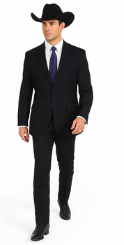 Authentic Men's Regular Fit Two Buttons Solid Dark Navy Blue Suits For Men With Flat Front Pants - Image 4