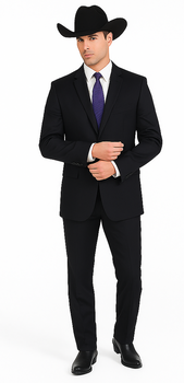 Authentic Men's Regular Fit Two Buttons Solid Dark Navy Blue Suits For Men With Flat Front Pants - Image 6