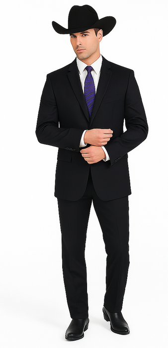 Authentic Braveman Men's Two Buttons Regular Fit Black Solid Suit With Flat Front Pant