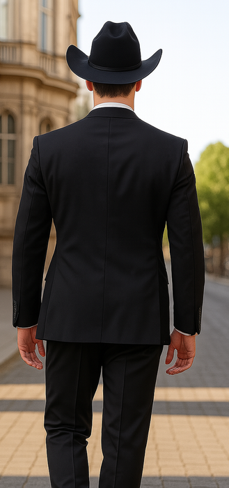 Authentic Braveman Men's Two Buttons Regular Fit Black Solid Suit With Flat Front Pants