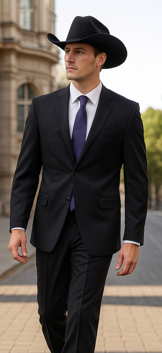 Authentic Braveman Men's Two Buttons Regular Fit Black Solid Suit With Flat Front Pants