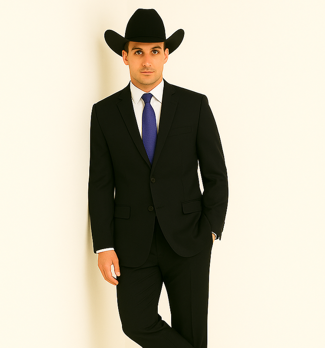 Authentic Braveman Men's Two Buttons Regular Fit Black Solid Suit With Flat Front Pants