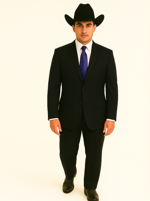 Authentic Braveman Men's Two Buttons Regular Fit Black Solid Suit With Flat Front Pants