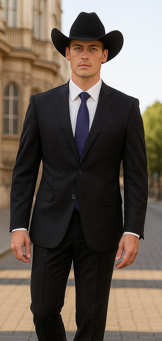 Authentic Braveman Men's Two Buttons Regular Fit Black Solid Suit With Flat Front Pants