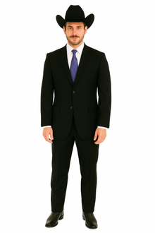 Authentic Braveman Men's Two Buttons Regular Fit Black Solid Suit With Flat Front Pants