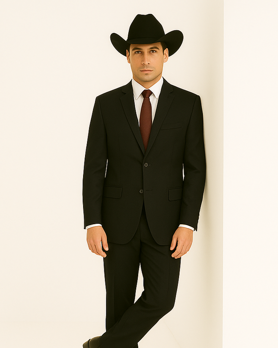 Authentic Braveman Men's Two Buttons Solid Black Suit Regular Fit