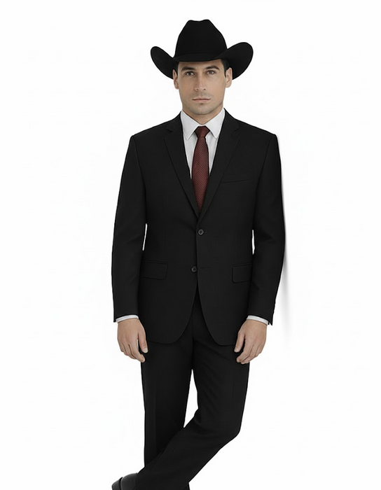 Authentic Braveman Men's Two Buttons Solid Black Suit Regular Fit